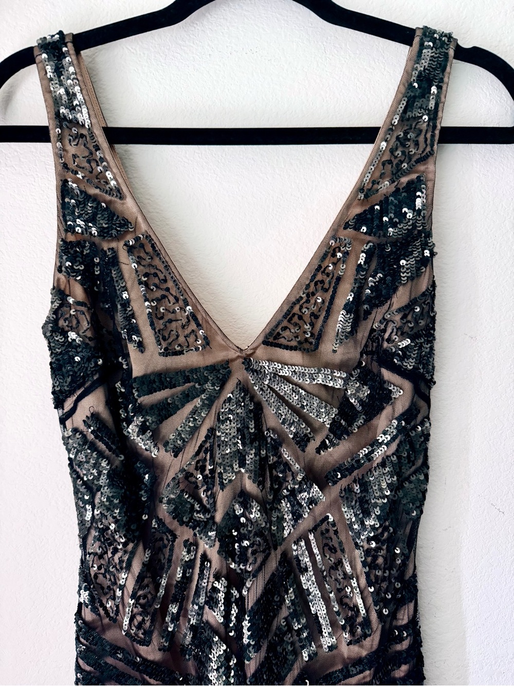 Vintage Bebe Black Sequin V-Neck Cocktail Mini Dress Size S XS - Picture 5 of 14